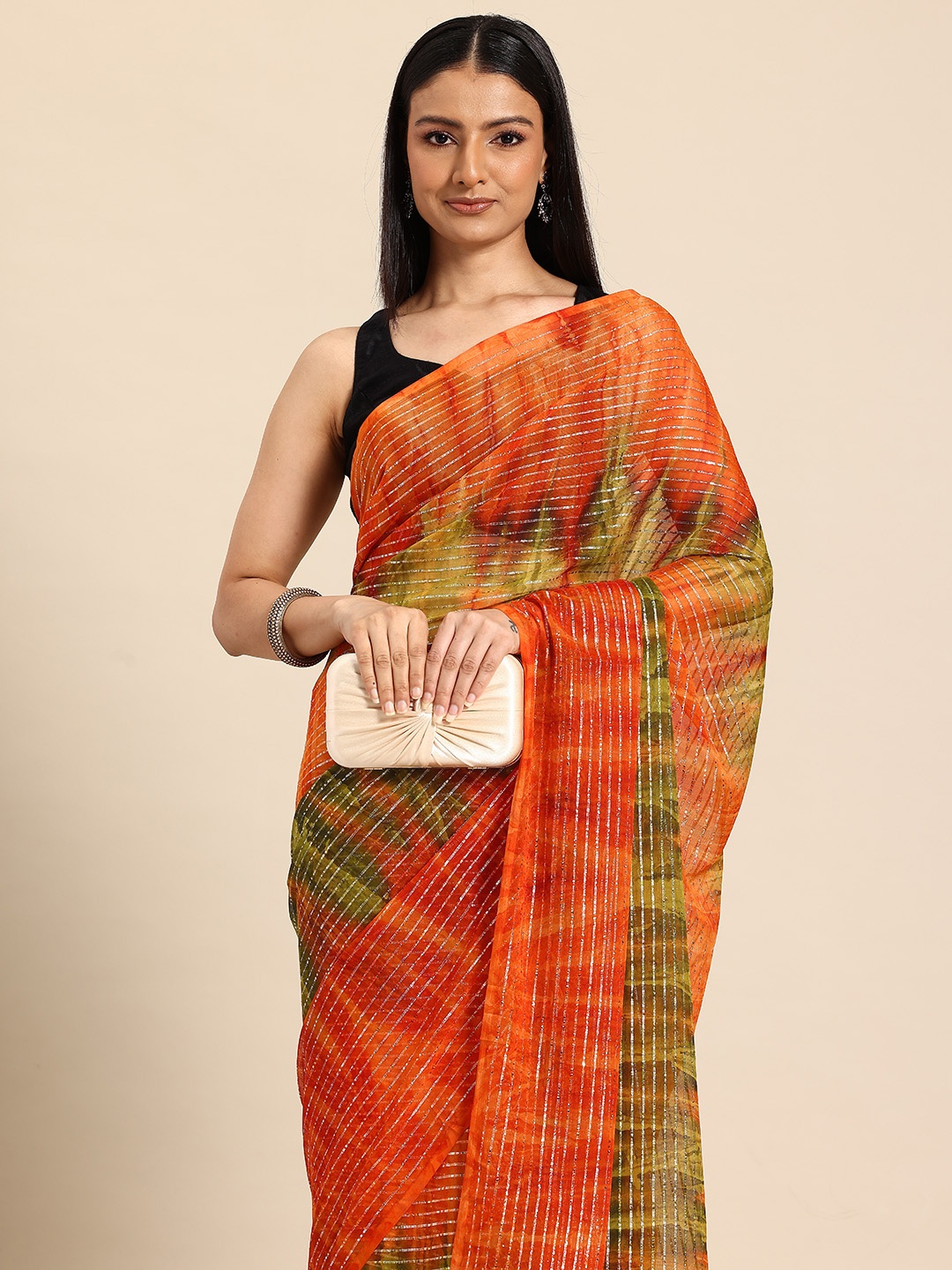 

HERE&NOW Women Primium Printed Saree, Orange