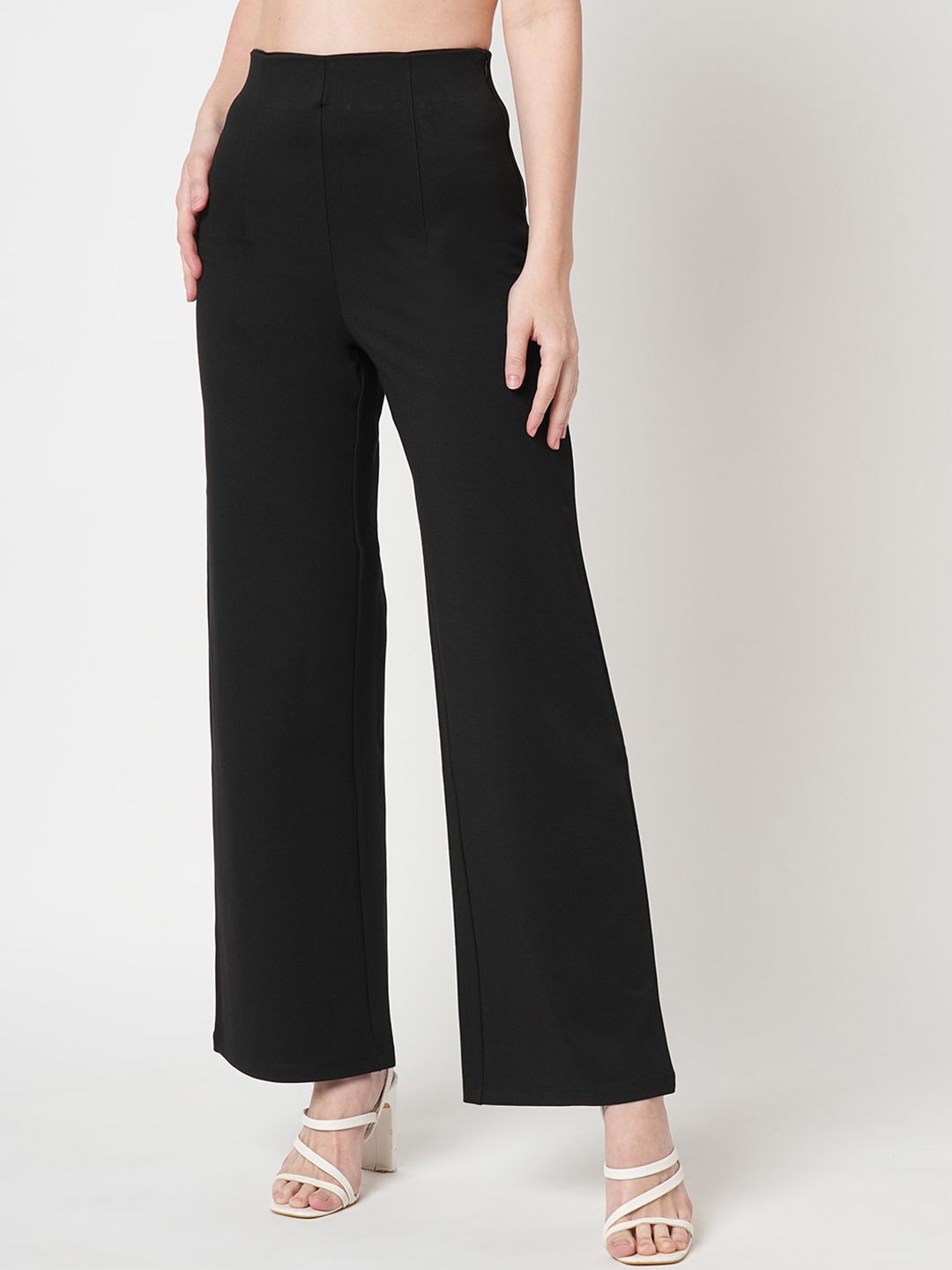 

Kraus Jeans Women Straight Fit High-Rise Pleated Trousers, Black