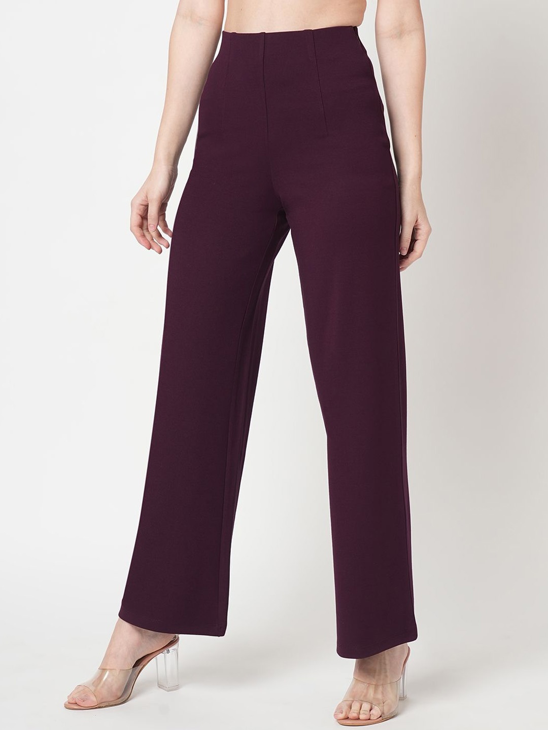 

Kraus Jeans Women Straight Fit High-Rise Pleated Trousers, Burgundy