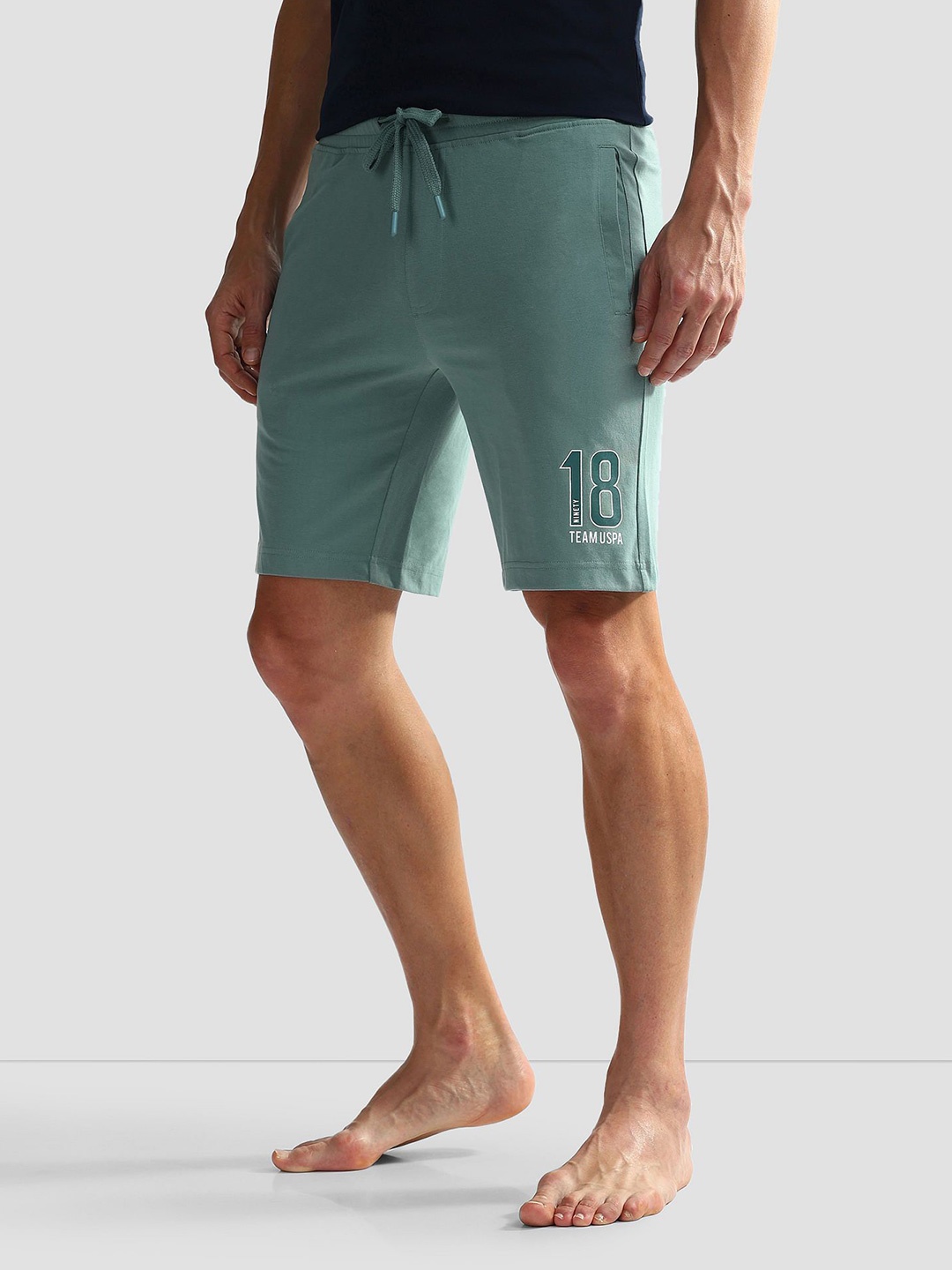 

U.S. Polo Assn. Men Solid Drawstring Mid-Rise IYAQ Knit Lounge Shorts, Blue