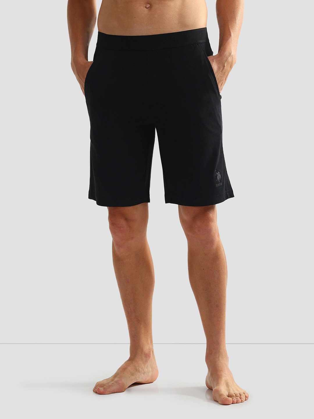 

U.S. Polo Assn. Men Solid Mid-Rise LS001 Lounge Shorts, Black