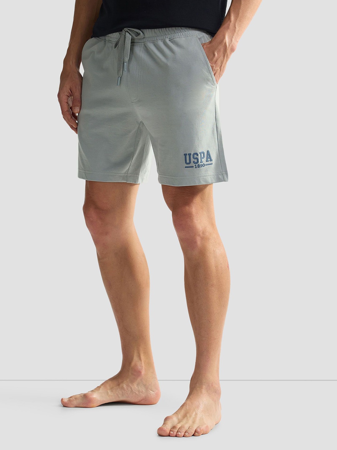 

U.S. Polo Assn. Men Brand Logo Mid-Rise IYBF Knit Lounge Shorts, Grey