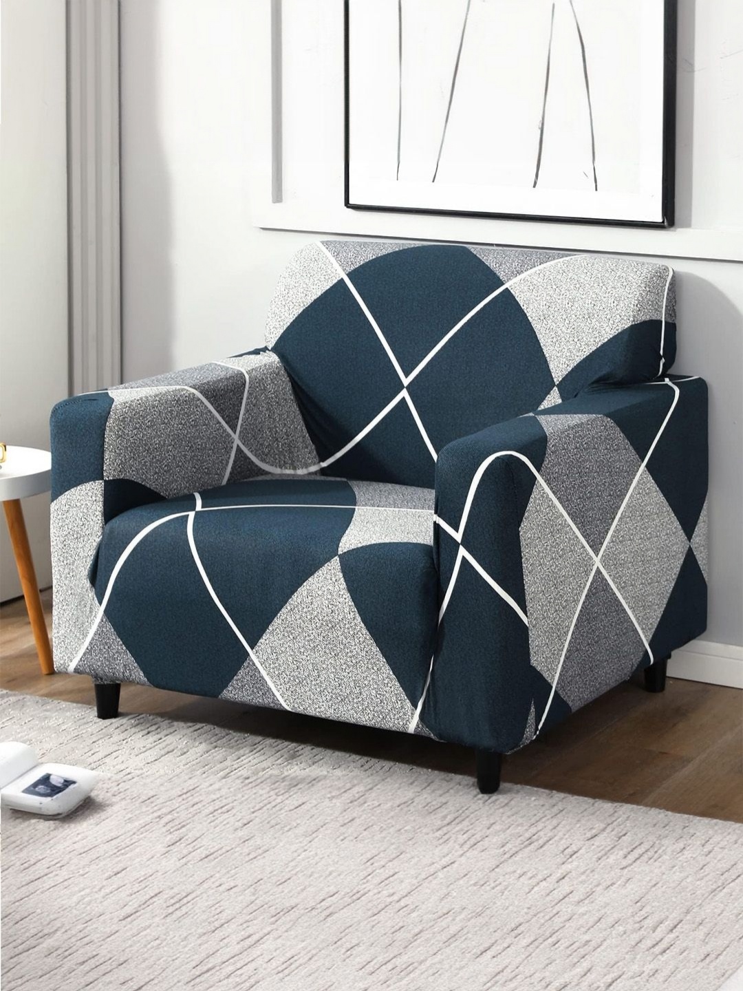 

Furshine Blue & Grey Checked Sofa Cover With Arms