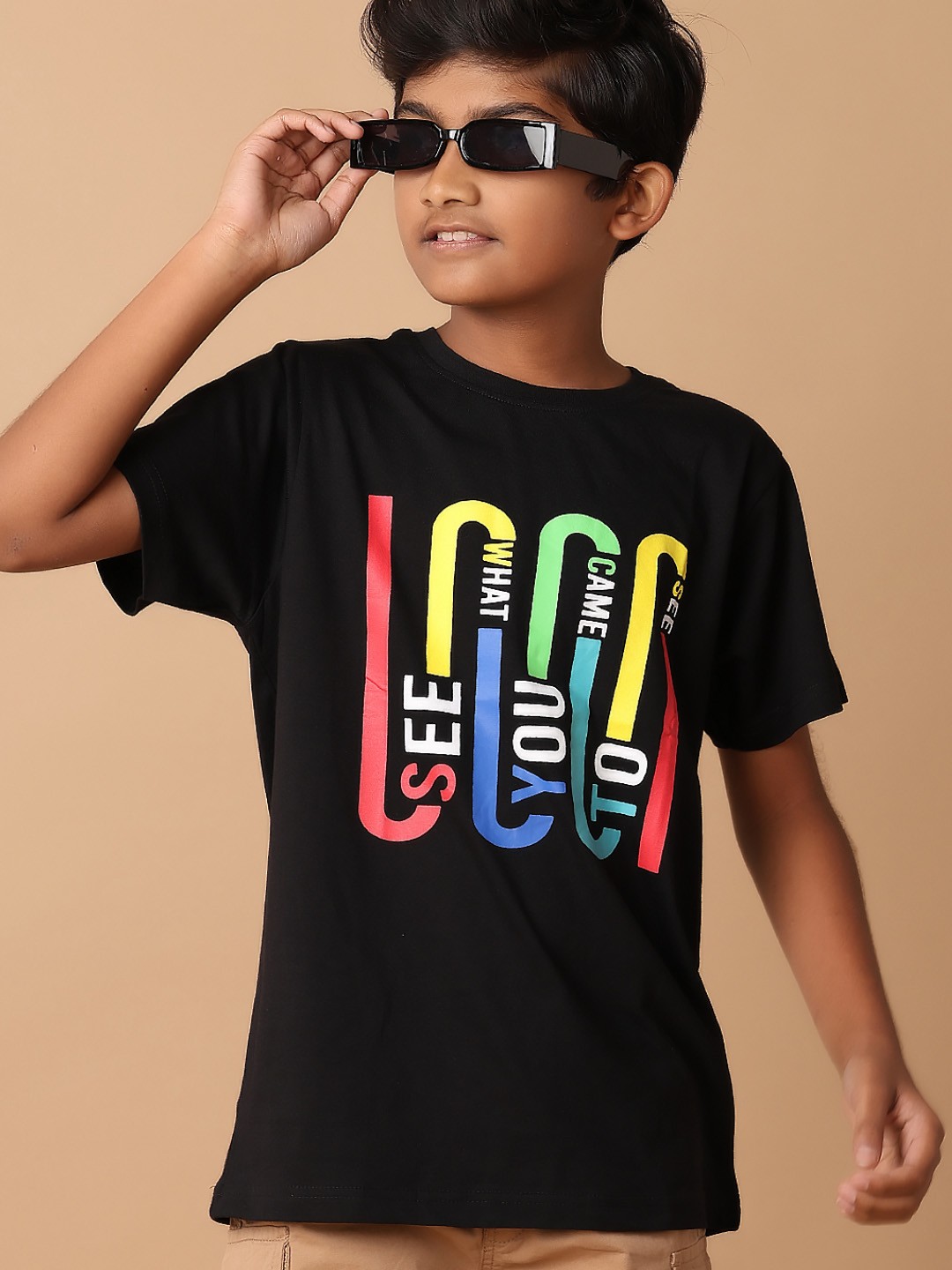 

V-Mart Boys Typography Printed Round Neck Cotton T-shirt, Black