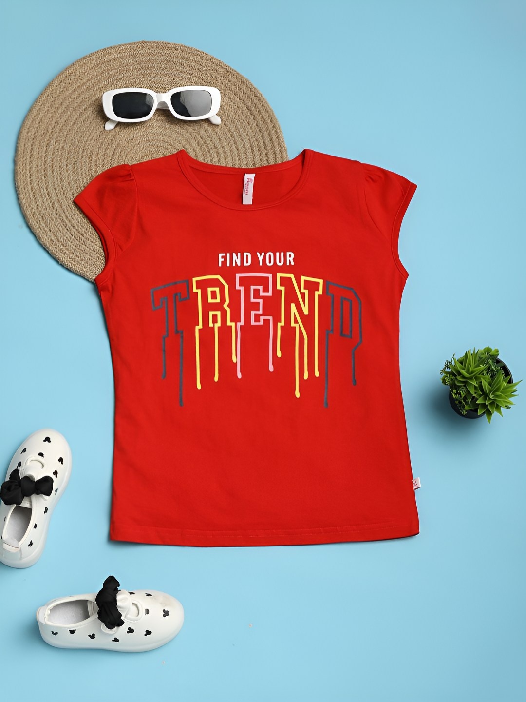 

V-Mart Girls Typography Printed Regular Fit T-shirt, Red