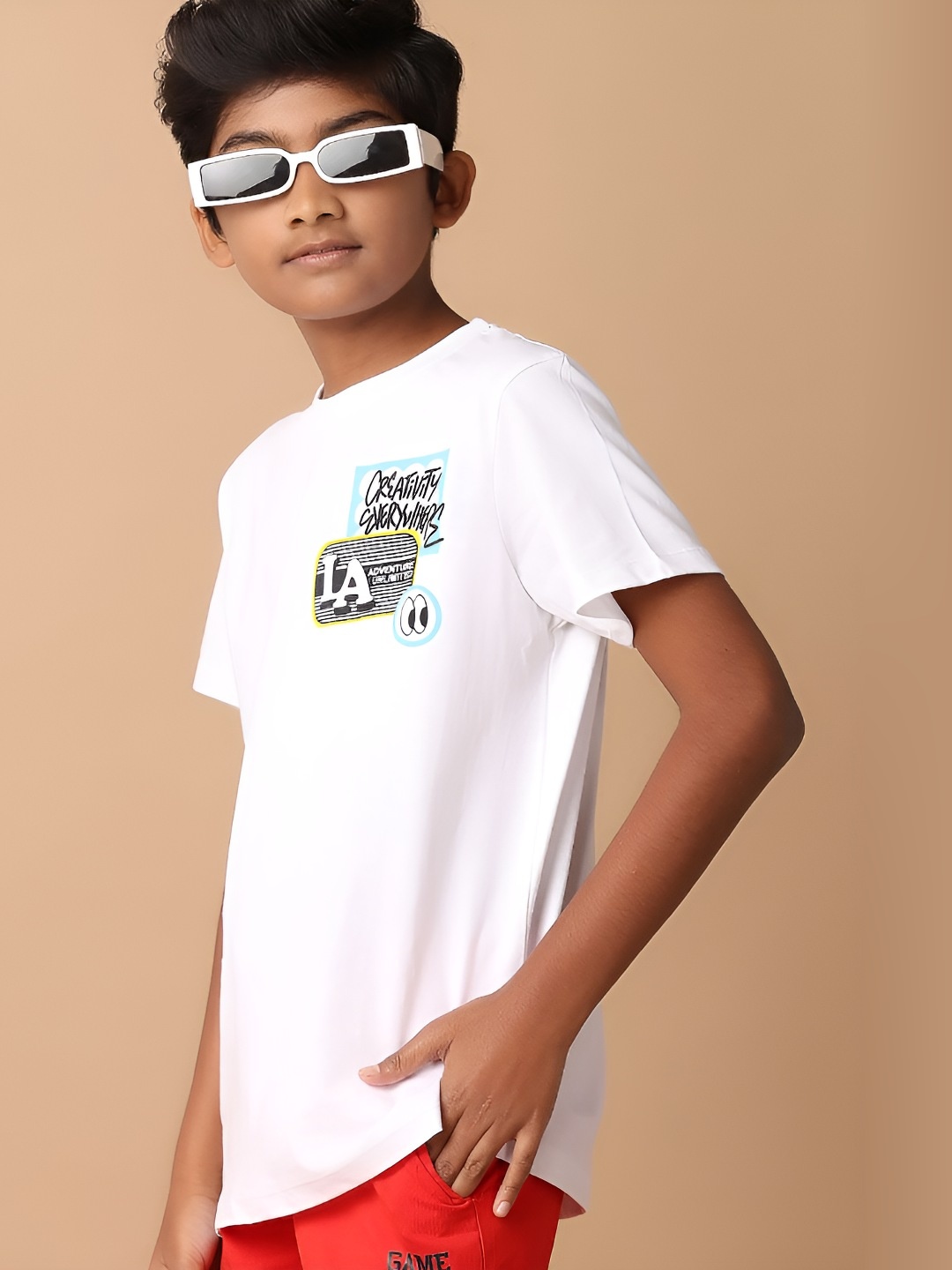 V-Mart Boys Typography Printed T-shirt, White
