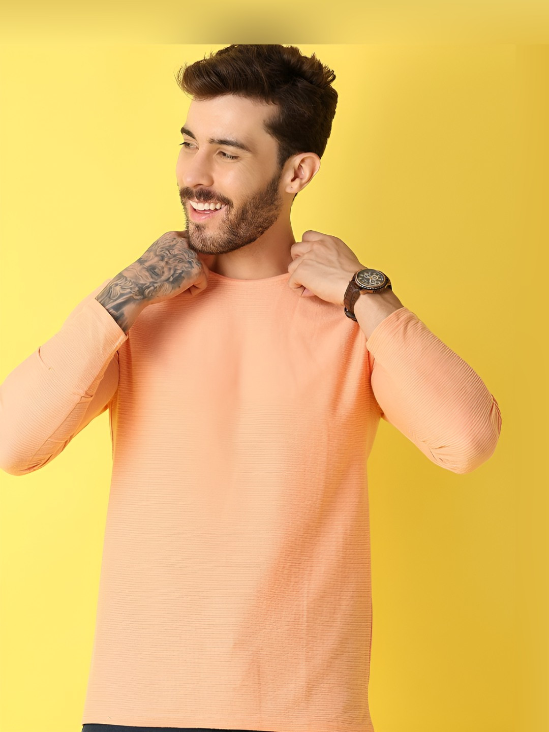 

V-Mart Men Solid Polo Collar Cotton Slim Fit T-shirt, Peach