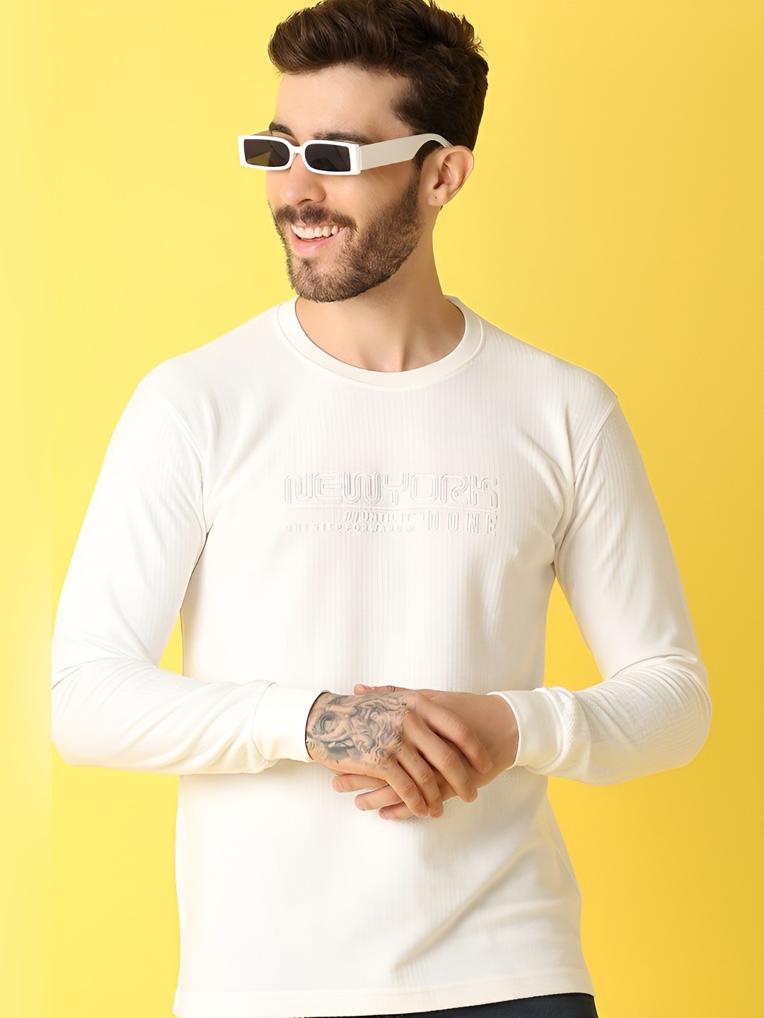 

V-Mart Men Typography Printed Round Neck Cotton T-shirt, White