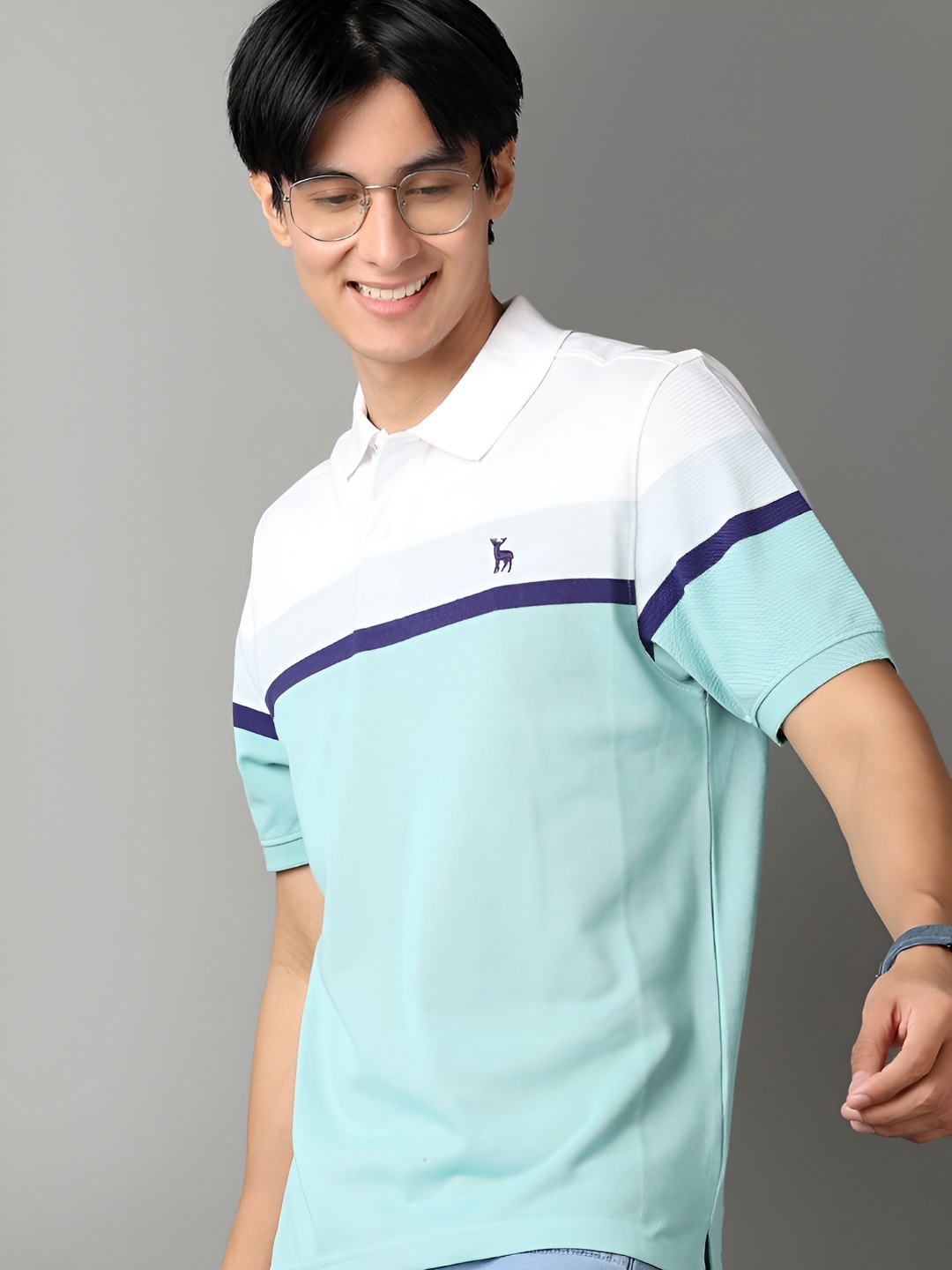 

V-Mart Men Striped Polo Collar Cotton T-shirt, Blue