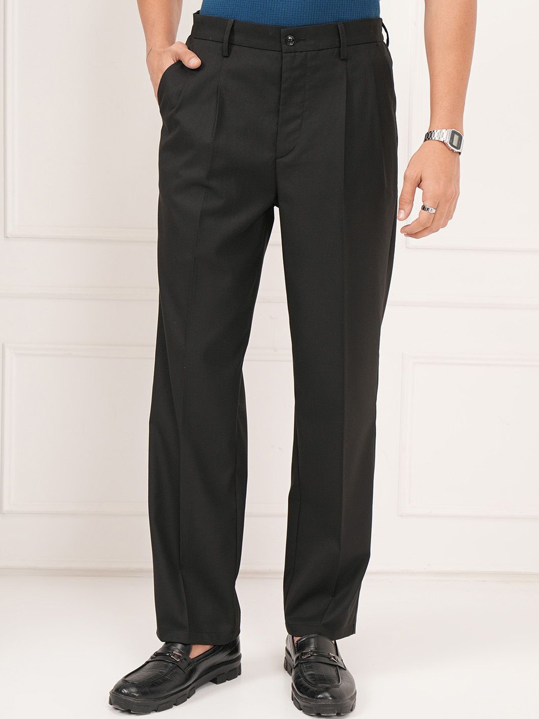 

HIGHLANDER Men Slim Fit Pleated Formal Trouser, Black