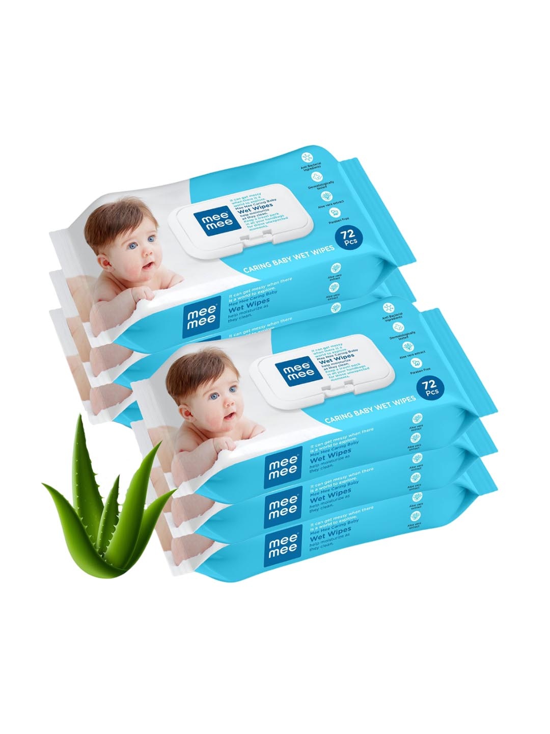 

MeeMee Set of 6 Baby Wet Wipes with Aloe Vera Extracts - 72 Peices Each, Blue