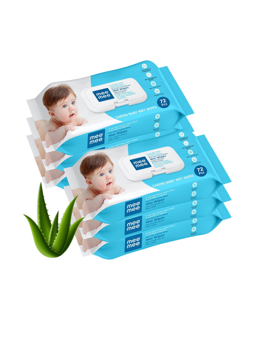 

MeeMee Set Of 9 Baby Wet Wipes With Aloe Vera Extracts - 72Pcs Each, White
