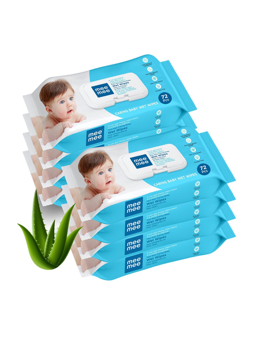 

MeeMee Set of 8 Baby Wet Wipes with Aloe Vera Extracts - 72 Peices Each, Blue