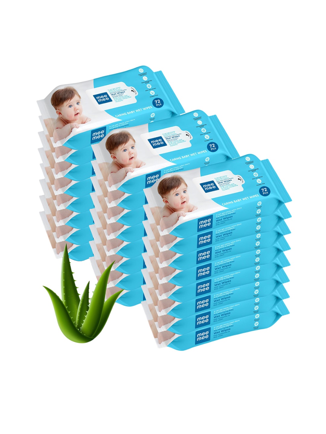 

MeeMee Set of 24 Baby Wet Wipes with Aloe Vera Extracts - 72 Peices Each, Blue