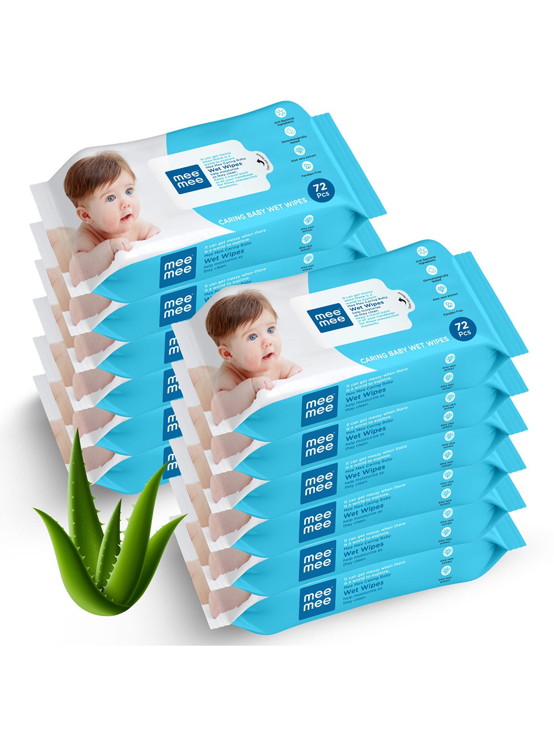 

MeeMee Set of 12 Baby Wet Wipes with Aloe Vera Extracts - 72 Peices Each, Blue