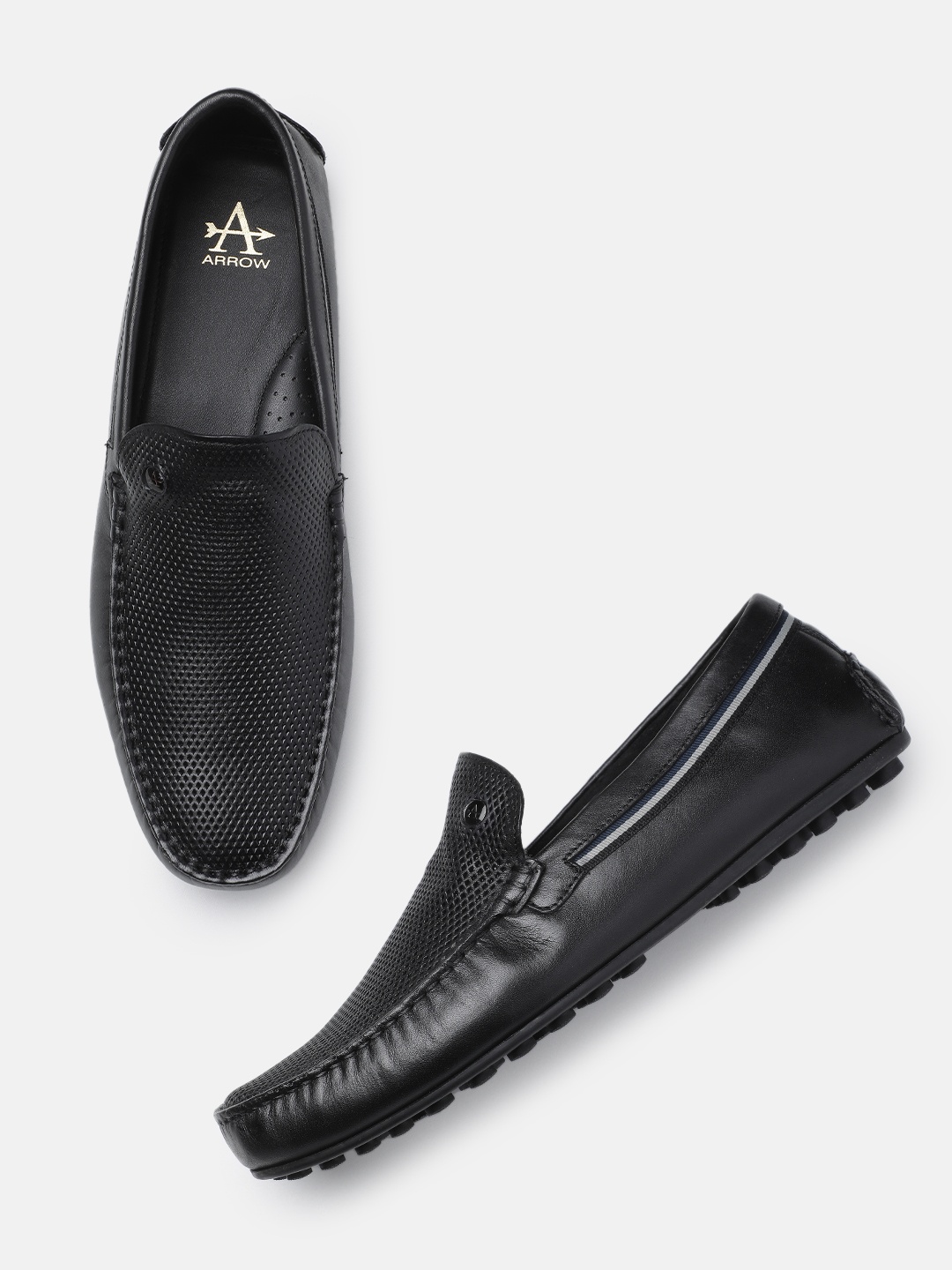

Arrow Men Textured Leather Driving Shoes, Black