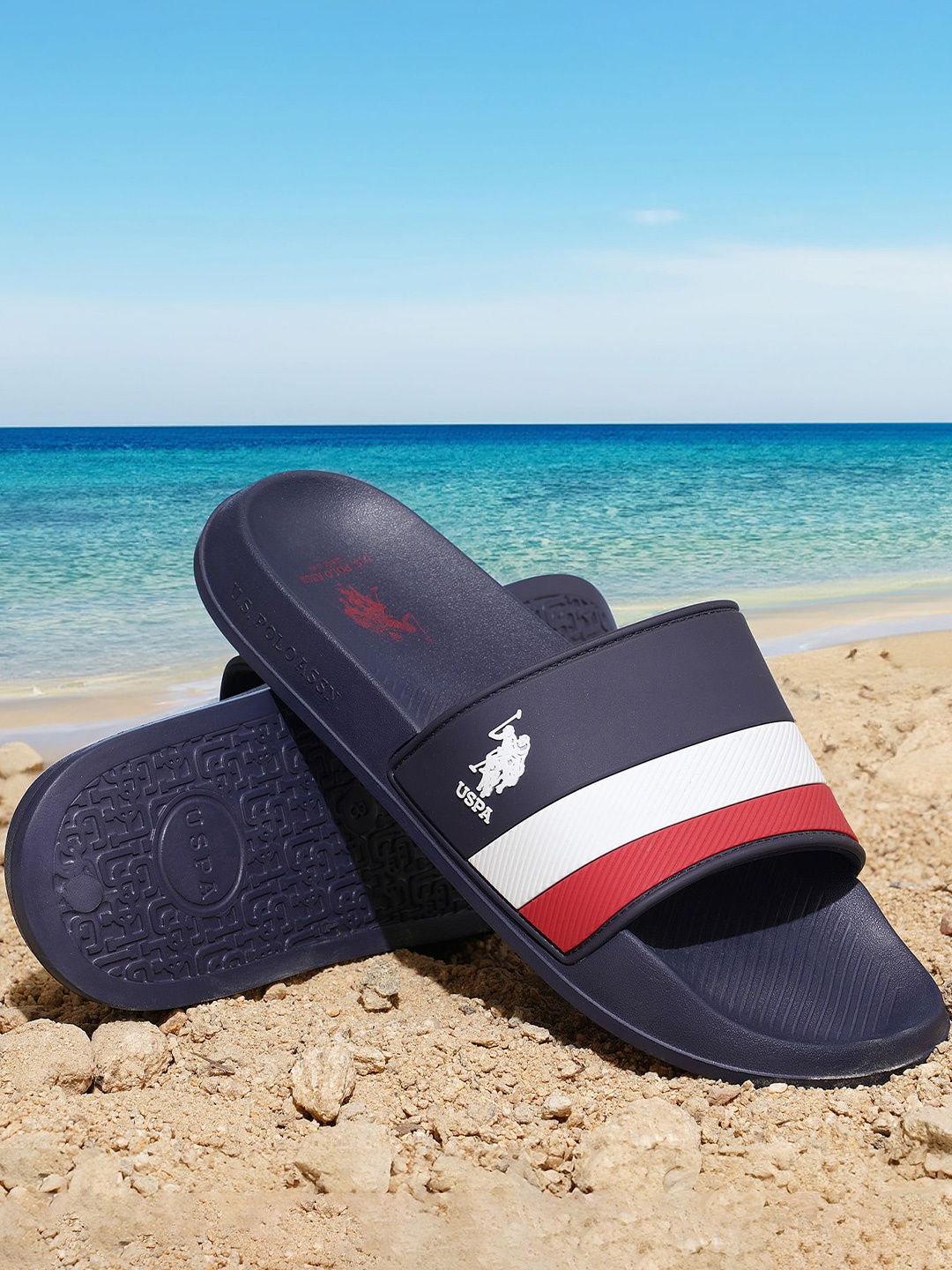 

U.S. Polo Assn. Men CONEX Striped Sliders, Navy blue