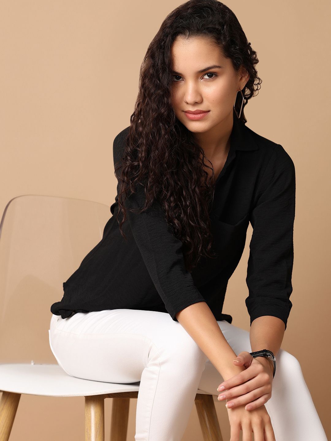 

UNLIMITED Women Cotton Classic Opaque Casual Shirt, Black