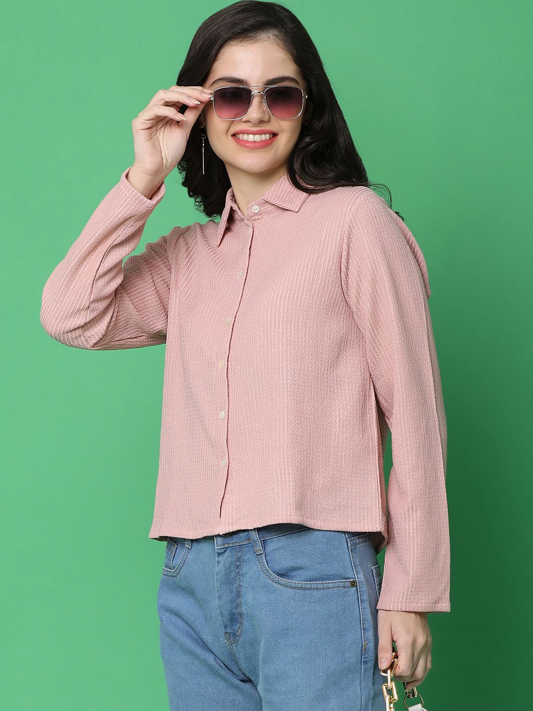 

UNLIMITED Women Classic Opaque Striped Casual Shirt, Pink