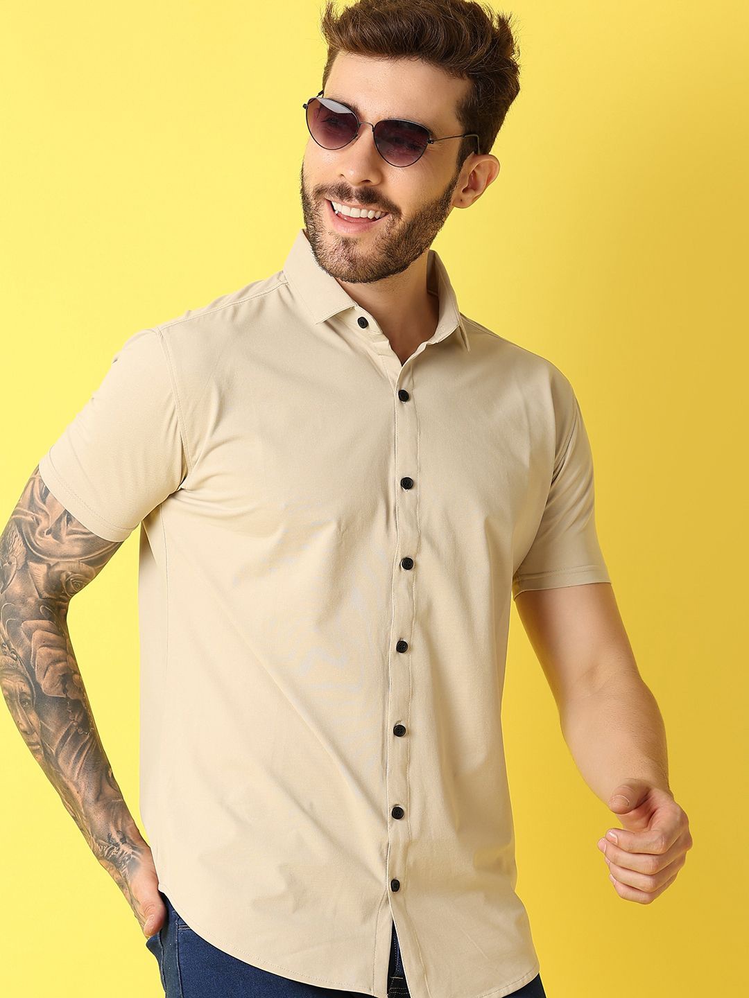 

V-Mart Men Classic Opaque Casual Shirt, Beige