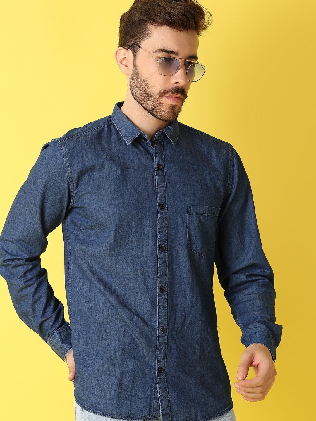 

V-Mart Men Classic Slim Fit Opaque Casual Shirt, Blue
