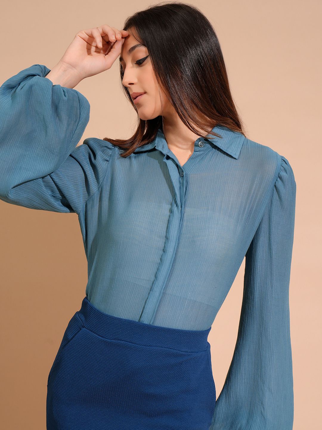 

CHIC BY TOKYO TALKIES Shirt Style Top, Blue