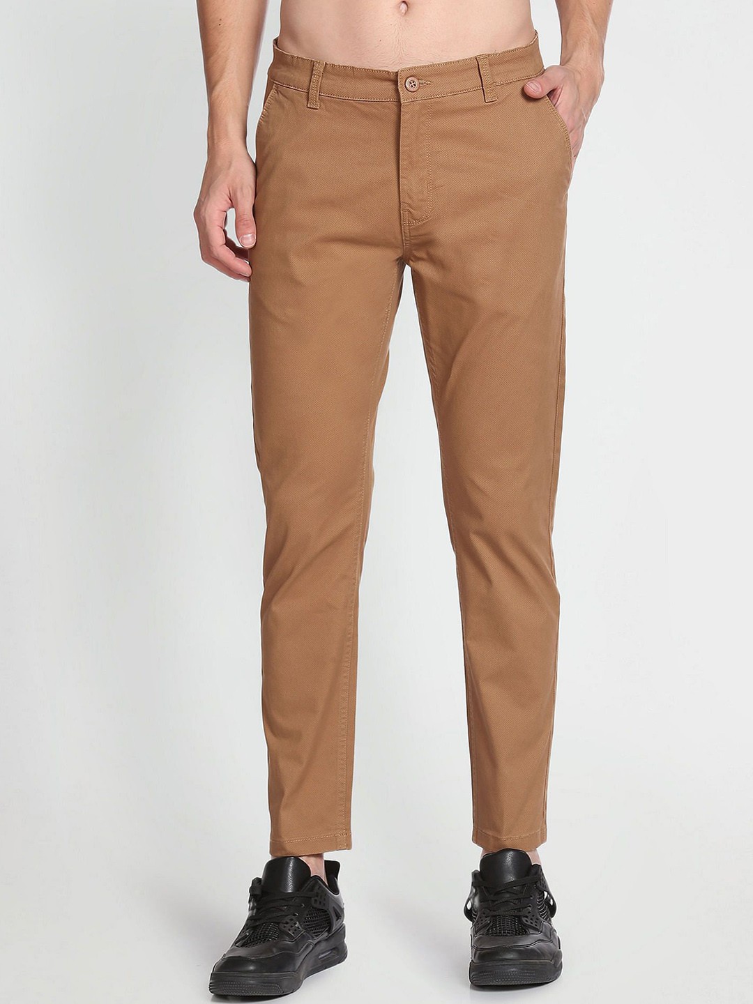 

Flying Machine Men Mid-Rise Slim Fit Chinos Trousers, Brown