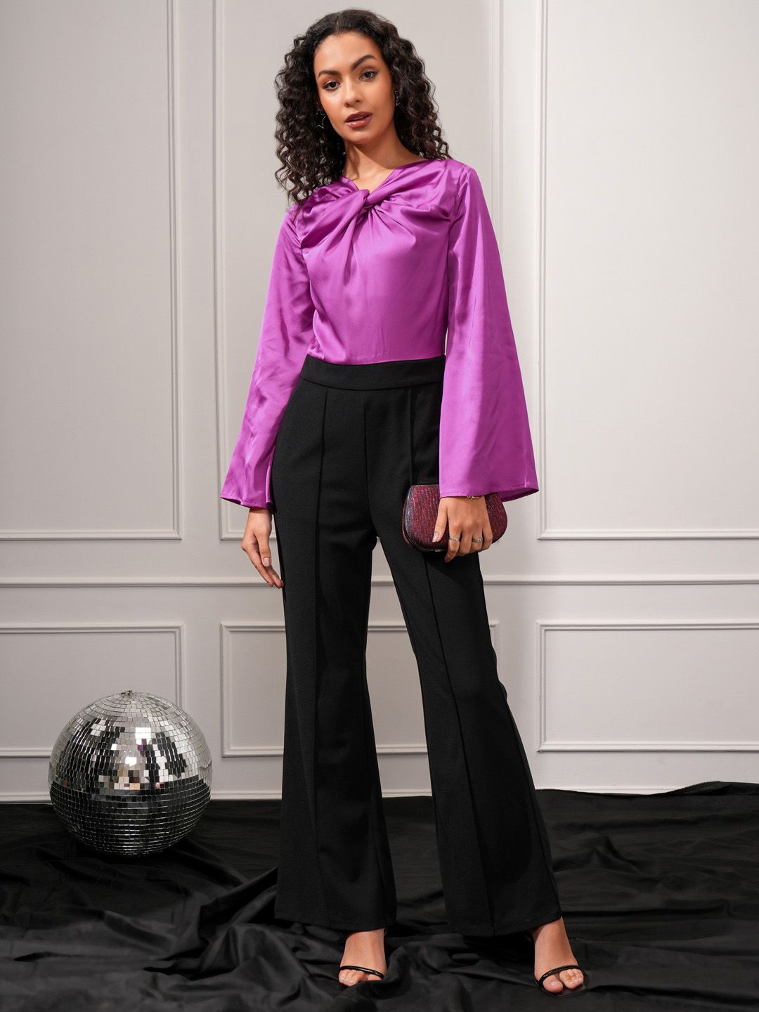 

CHIC BY TOKYO TALKIES Women Pink & Black Satin Twist Flared Jumpsuit