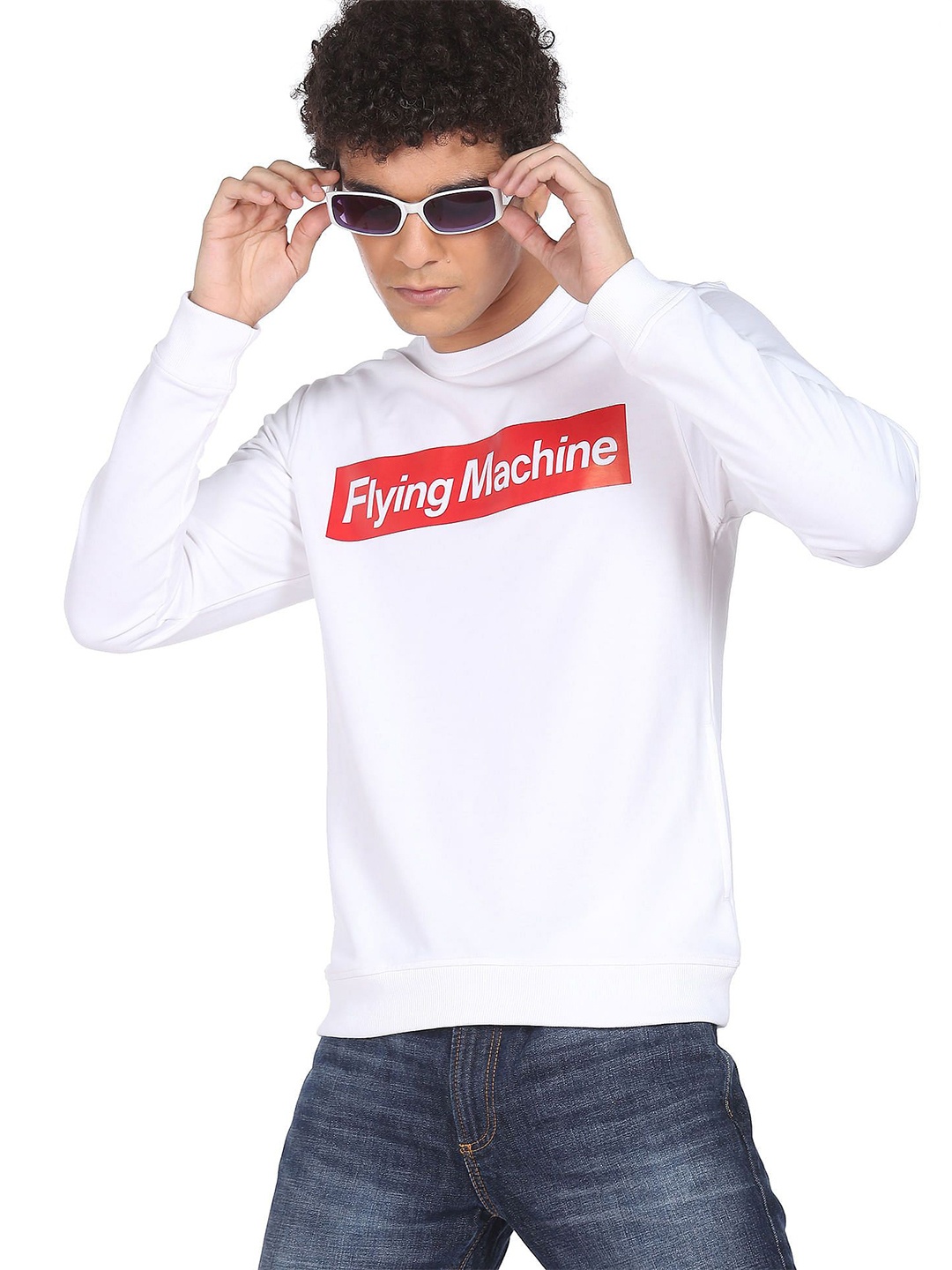

Flying Machine Men Printed Round Neck Sweatshirt, White
