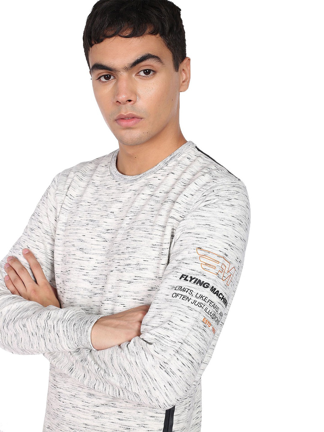 

Flying Machine Men Printed Round Neck Sweatshirt, Grey