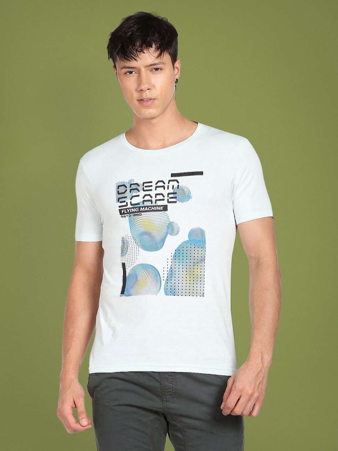 

Flying Machine Men Printed Applique Slim Fit T-shirt, Green