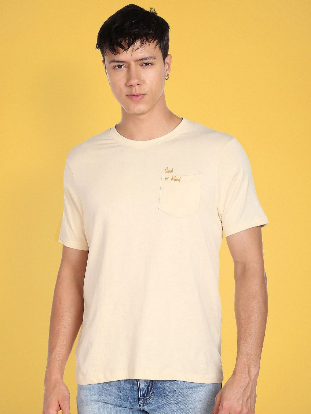 

Flying Machine Men Typography T-shirt, Yellow