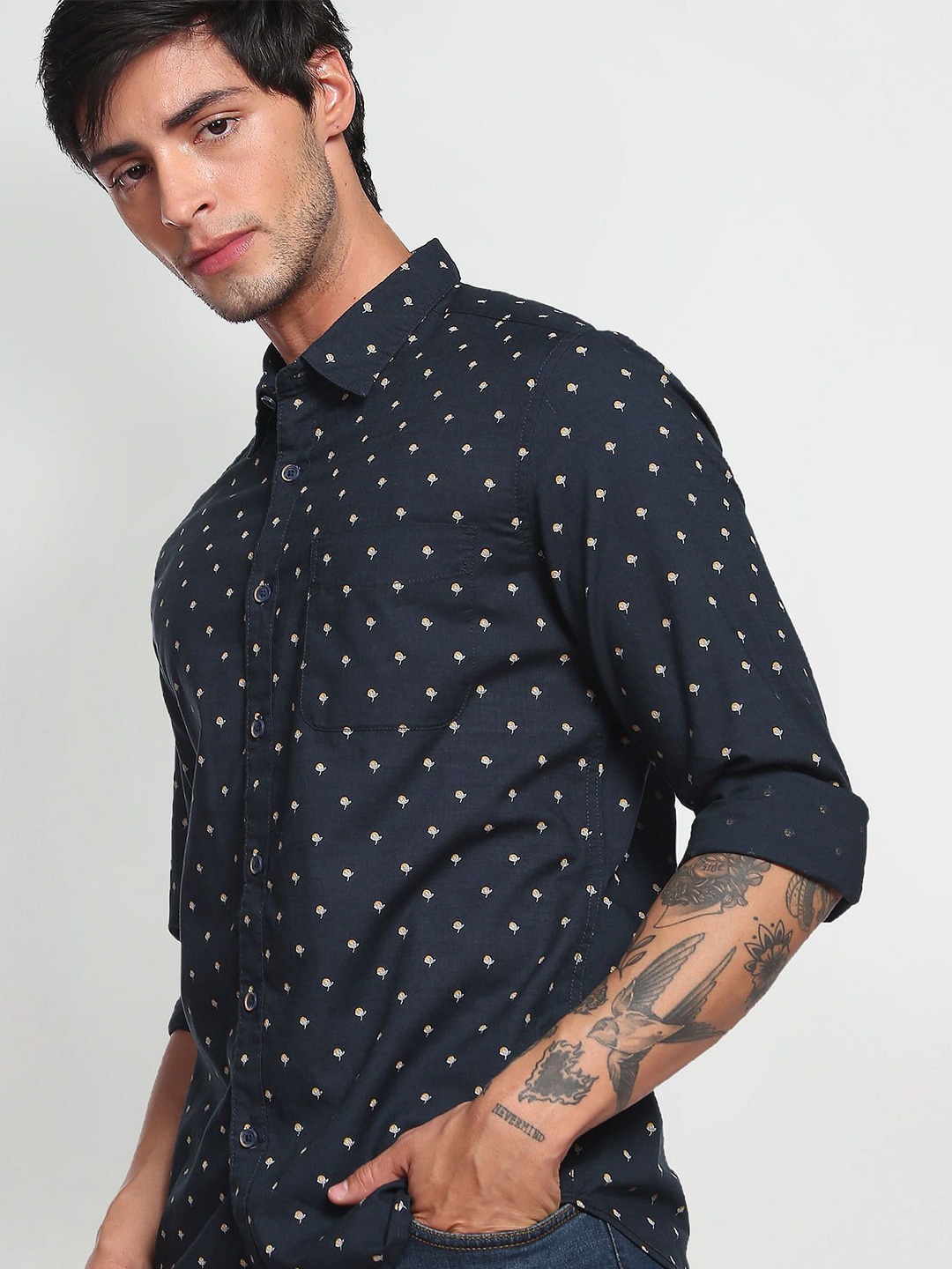 

Flying Machine Men Cotton Slim Fit Opaque Printed Casual Shirt, Blue