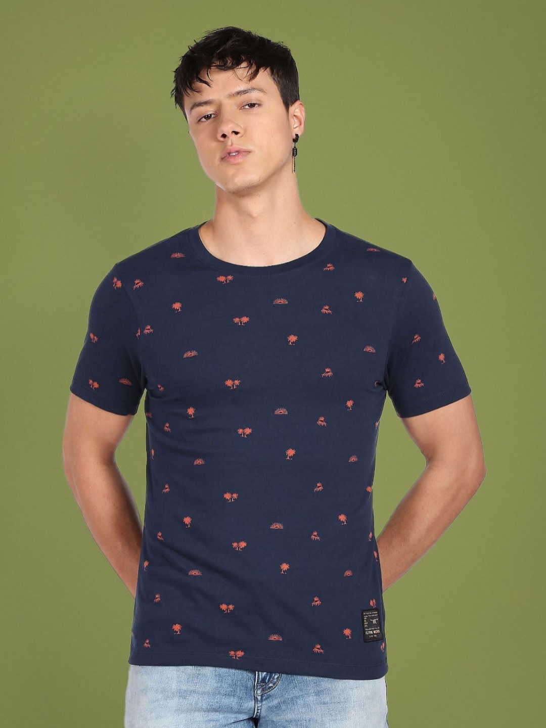 

Flying Machine Men Printed Pockets T-shirt, Blue