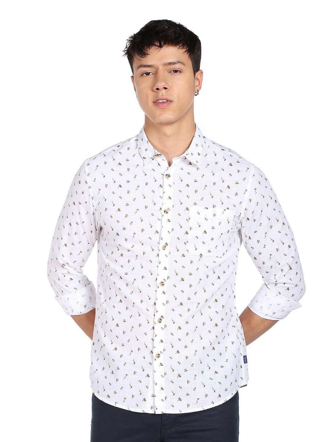 

Flying Machine Men Slim Fit Opaque Printed Casual Shirt, White