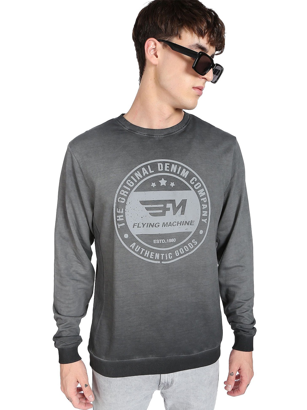 

Flying Machine Men Printed Sweatshirt, Grey