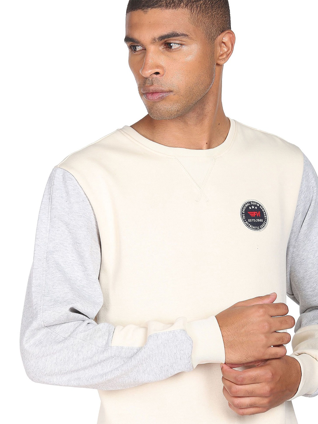 

Flying Machine Men Round Neck Sweatshirt, Beige