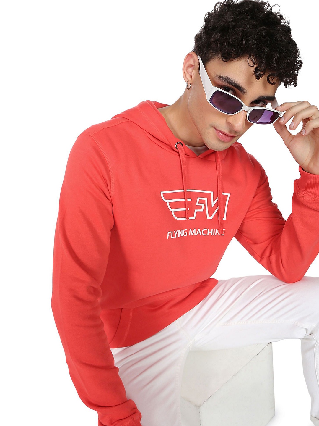 

Flying Machine Men Printed Hooded Sweatshirt, Red