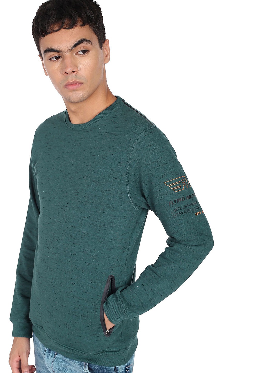 

Flying Machine Men Round Neck Sweatshirt, Green