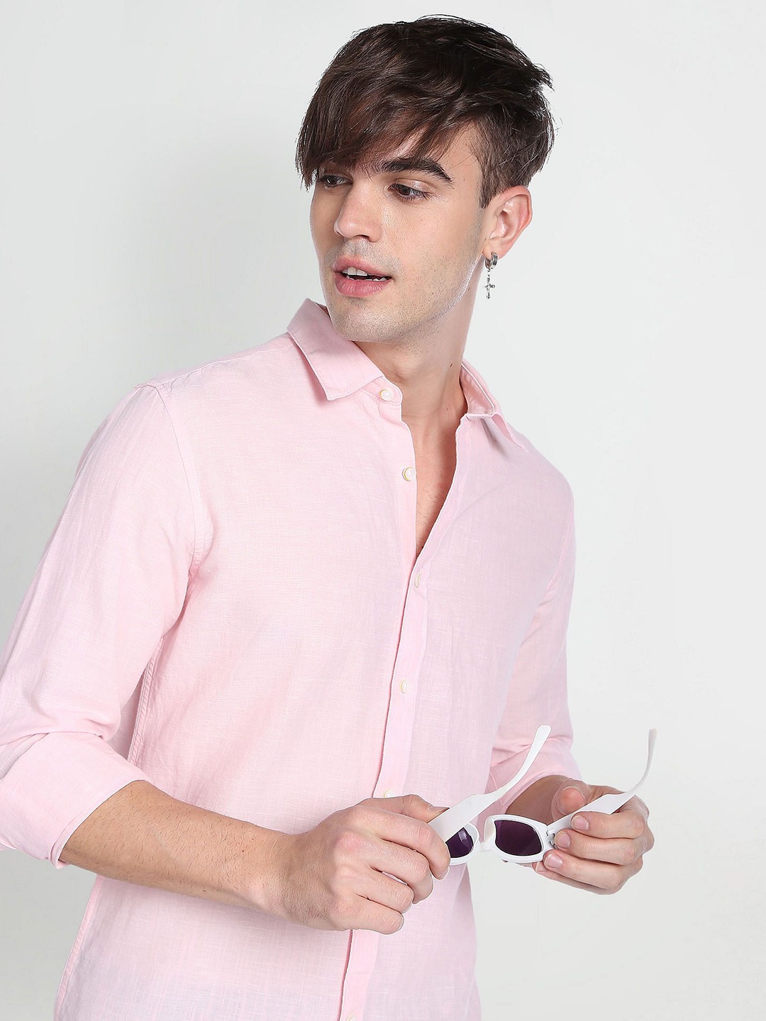 

Flying Machine Men Slim Fit Opaque Casual Shirt, Pink