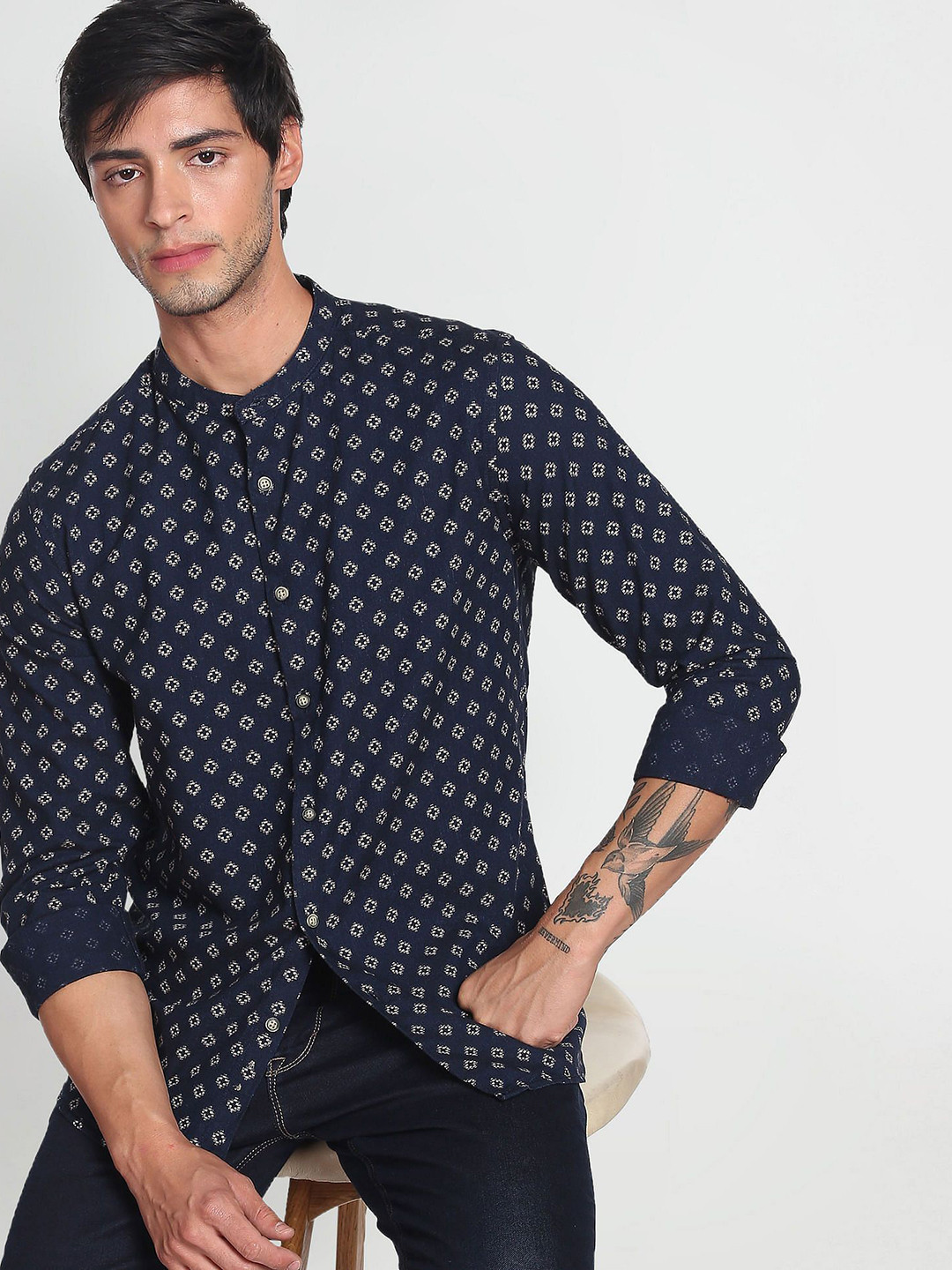 

Flying Machine Men Slim Fit Pure Cotton Shirt, Blue