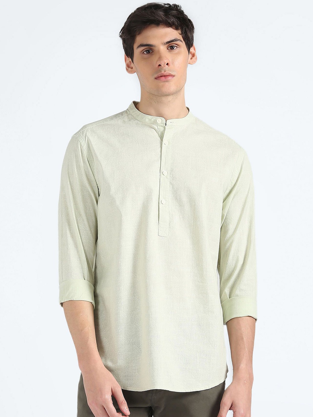 

Flying Machine Men Cotton Self Design Slim Fit Opaque Casual Shirt, Green