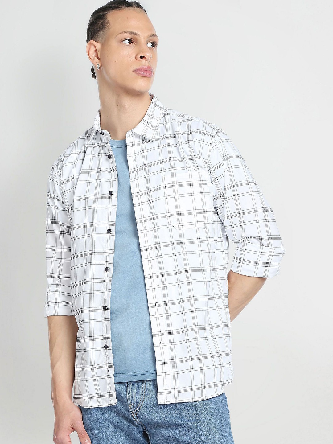

Flying Machine Men Opaque Checked Casual Shirt, White