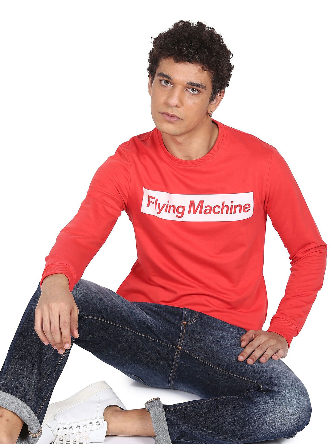 

Flying Machine Men Printed Round Neck Sweatshirt, Red