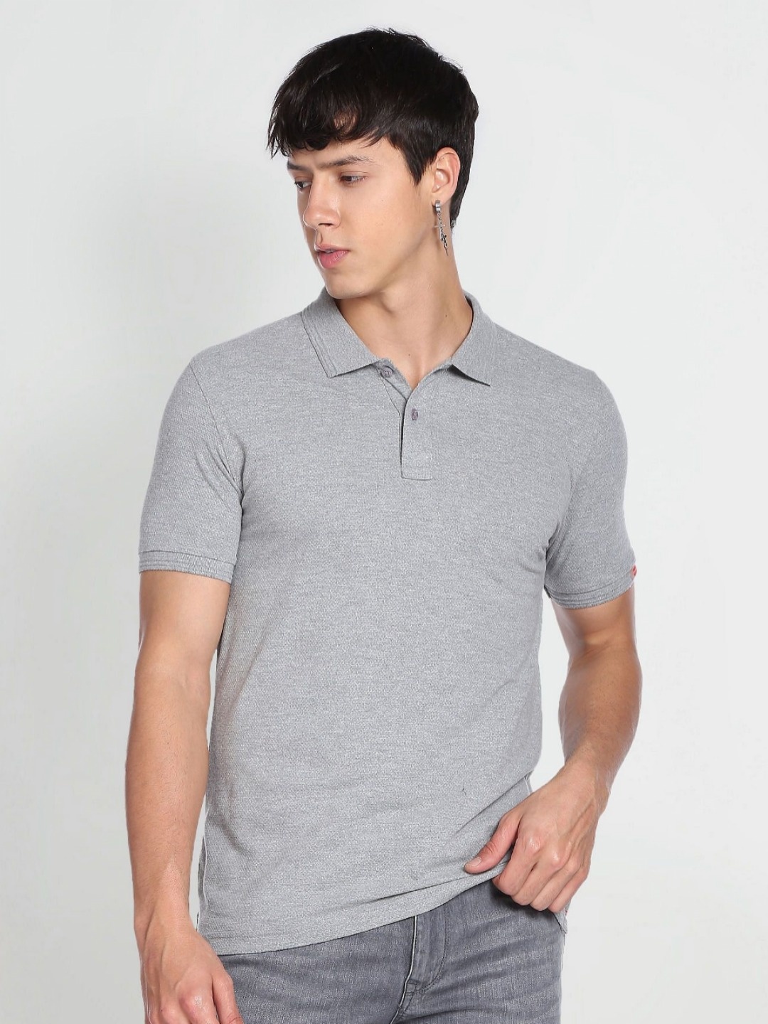 

Flying Machine Men Polo Collar Pockets T-shirt, Grey