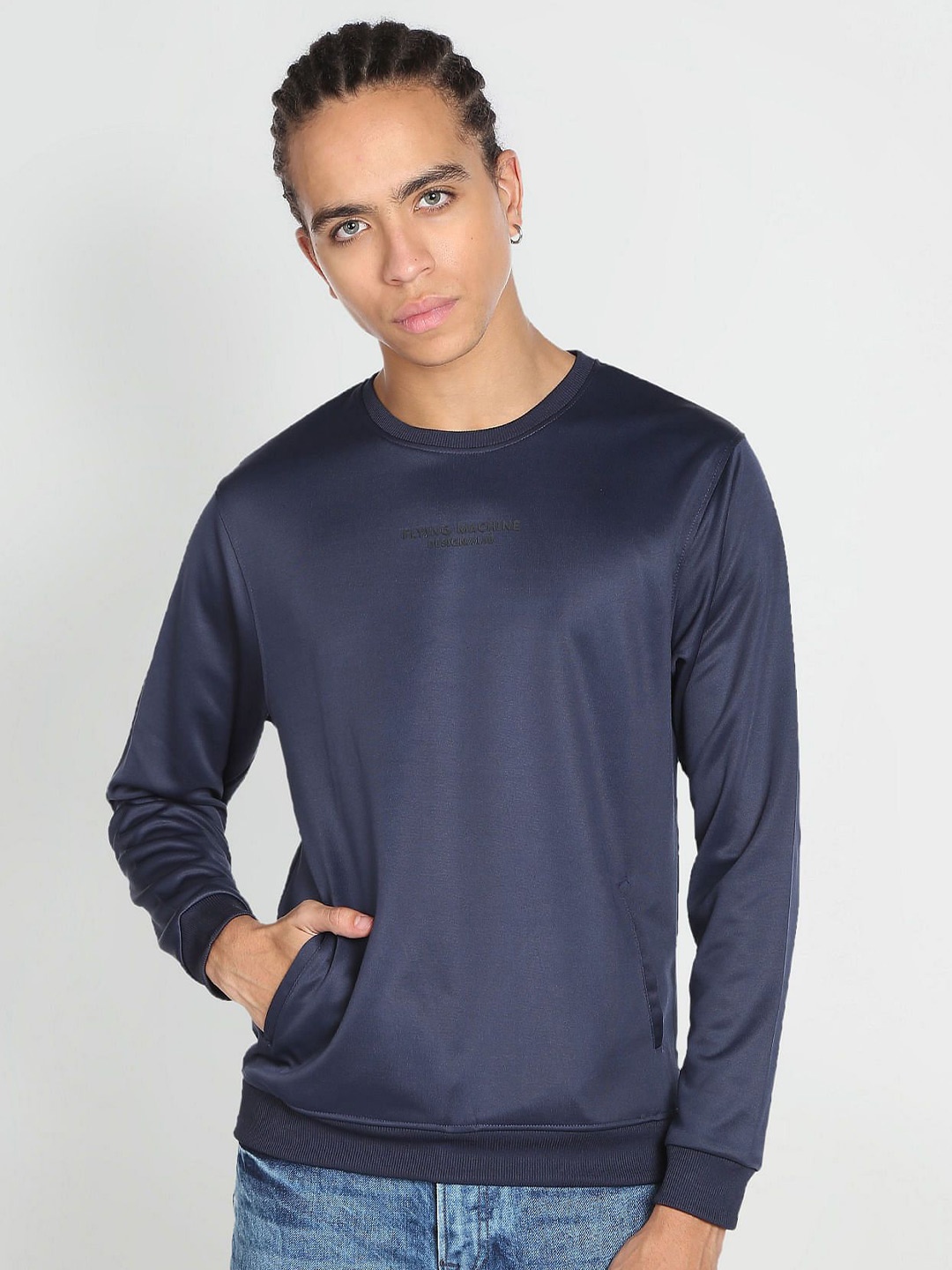 

Flying Machine Men Round Neck Sweatshirt, Blue