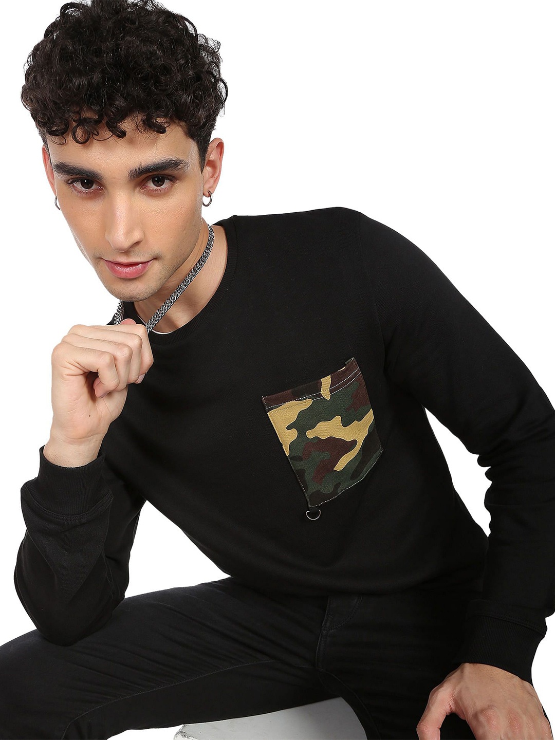 

Flying Machine Men Round Neck Sweatshirt, Black