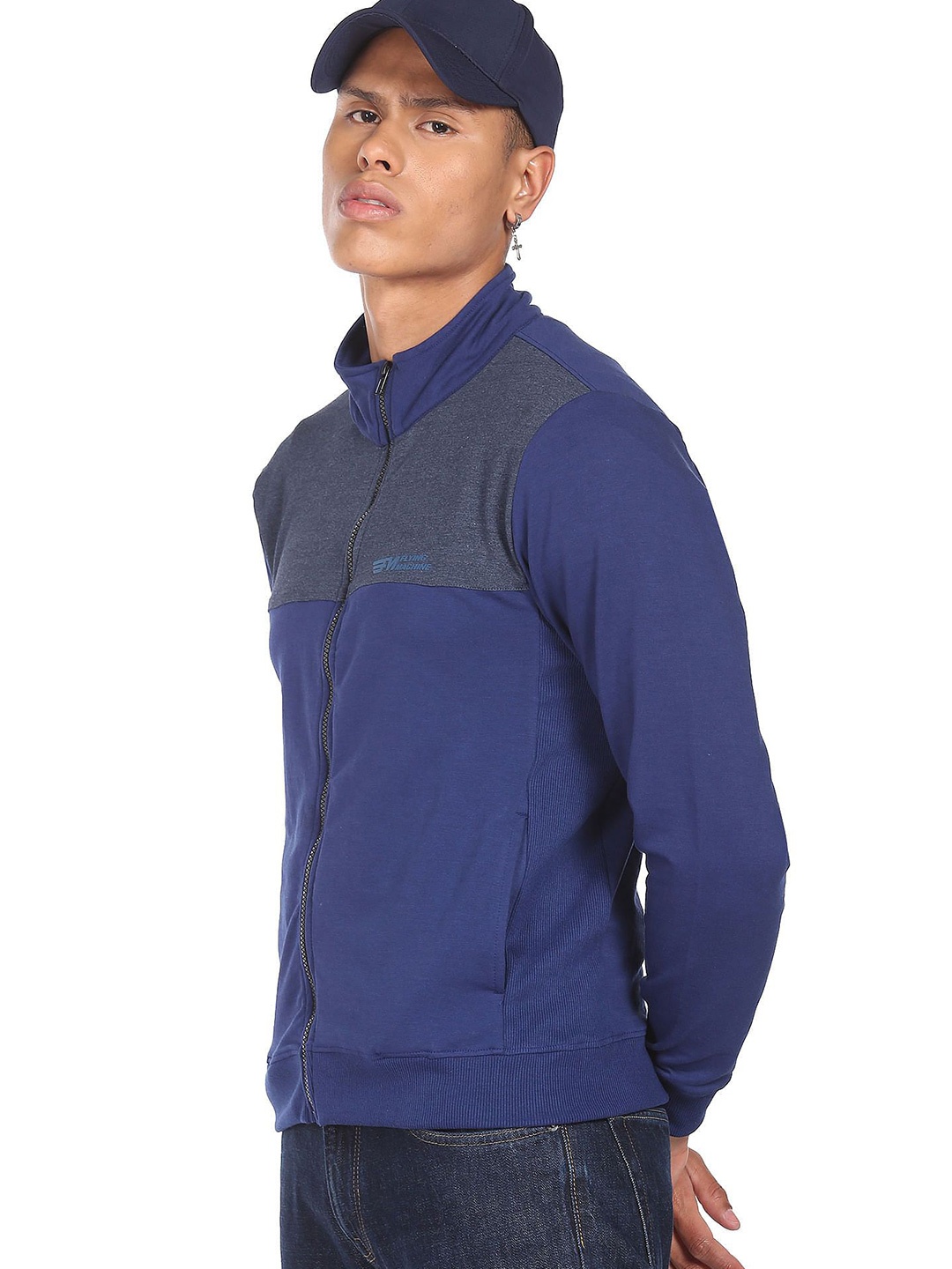 

Flying Machine Men Mock Collar Sweatshirt, Blue