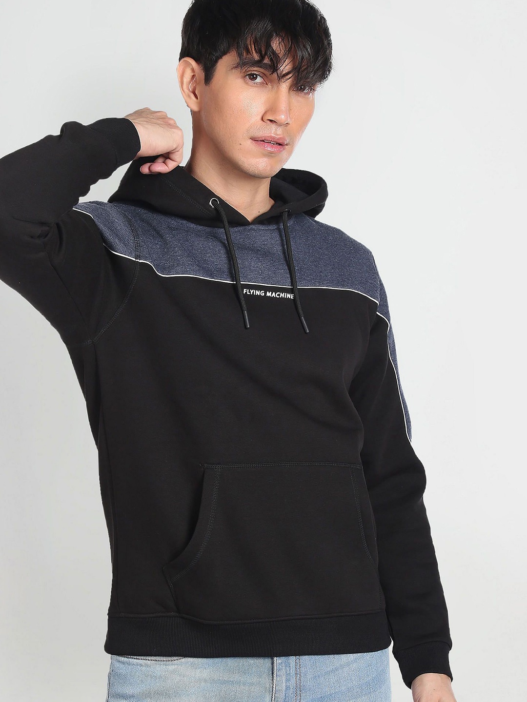 

Flying Machine Men Colourblocked Hooded Sweatshirt, Black