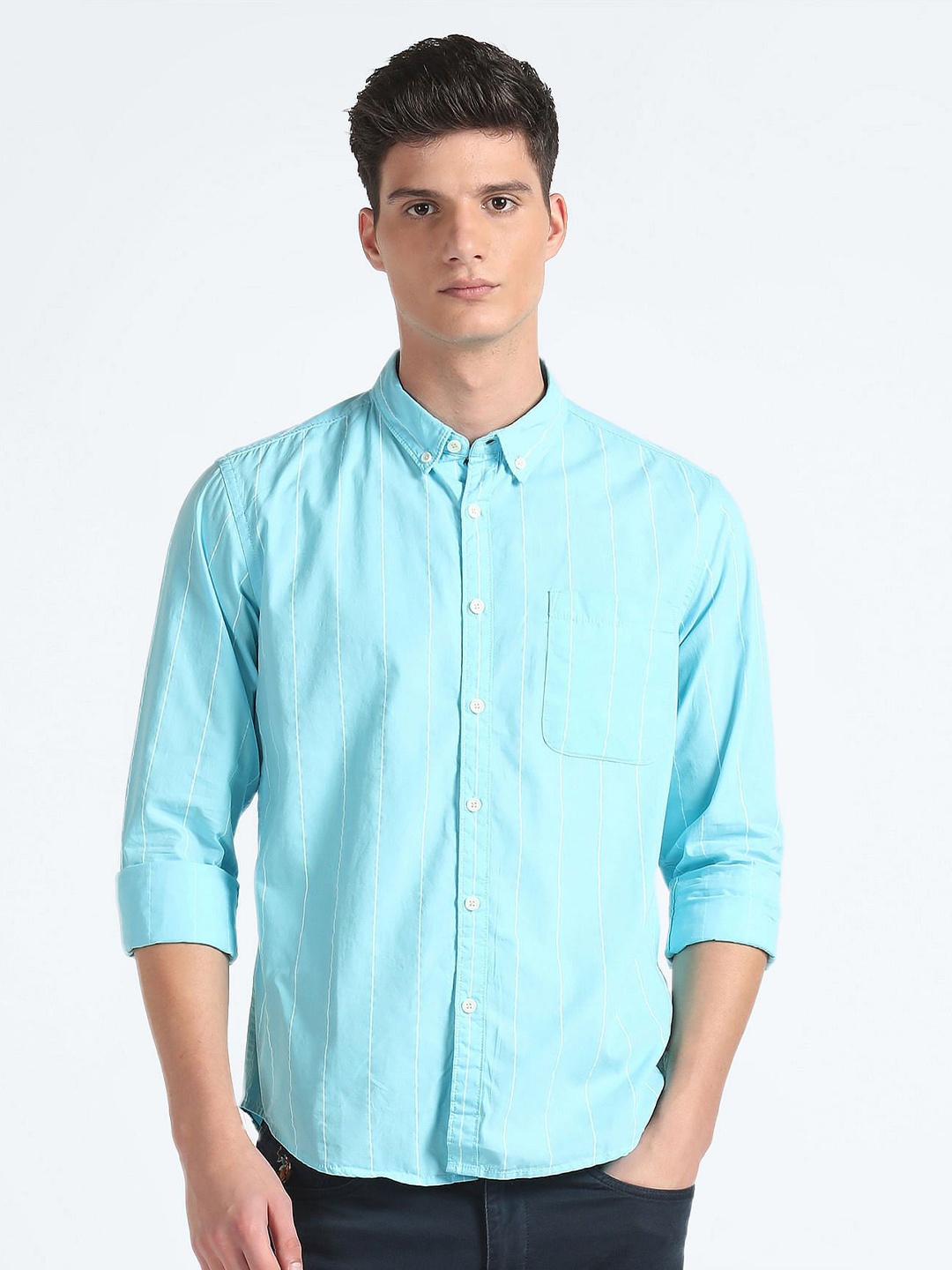 

Flying Machine Men Micro Checks Opaque Casual Shirt, Blue